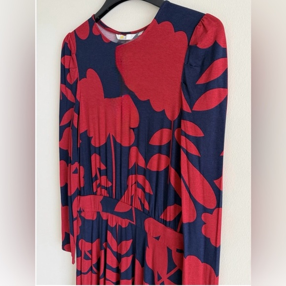 Boden Puff Sleeve Blouson Jersey Dress Floral Red 6P - Picture 2 of 2